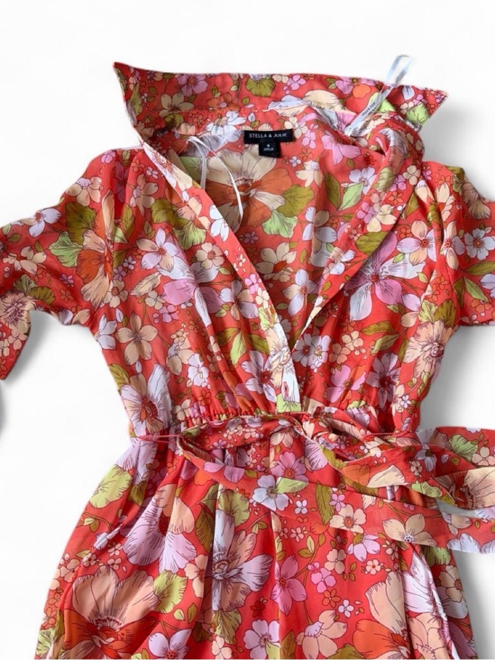 Coral Floral Tie-Waist Dress